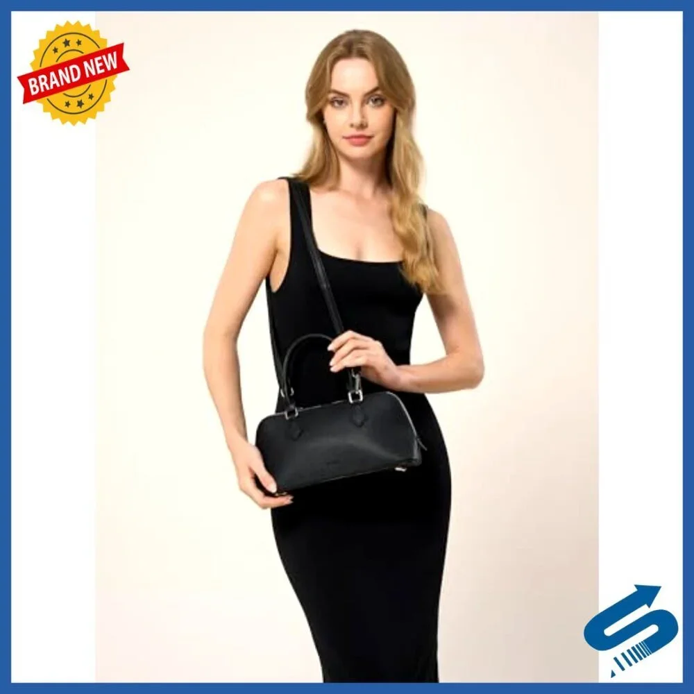 Small PU Leather Satchel with Detachable Strap, Top Handle Crossbody Bag
